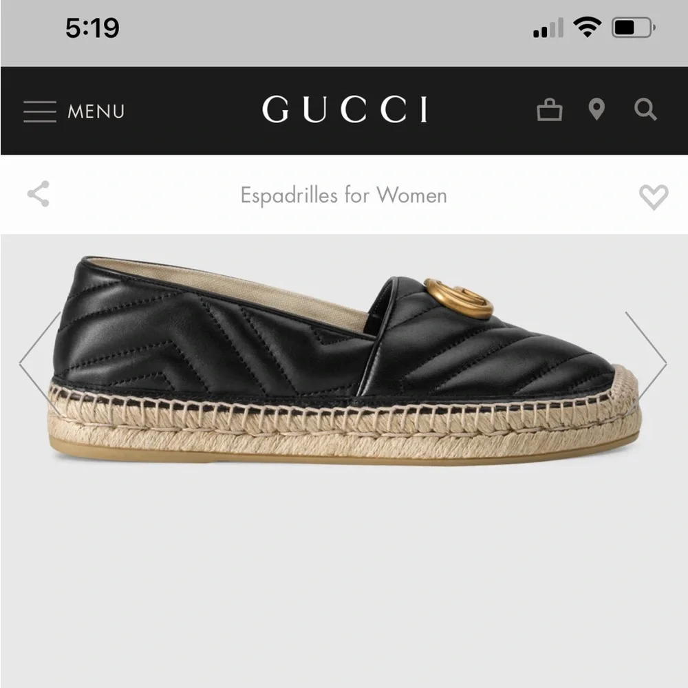 Authentic Black Leather Gucci Espadrille Double G Size 35 - Picture 1 of 9